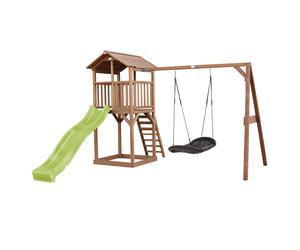 Axi Beach Tower Aire De Jeux Avec Toboggan En Vert Clair, Balançoire Nid D'Oiseau Noir & Bac À Sable | Grande Maison Enfant Extérieur En Marron | Cabane De Jeu En Bois Fsc