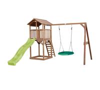 Axi Beach Tower Aire De Jeux Avec Toboggan En Vert Clair, Balançoire Nid D'Oiseau Vert & Bac À Sable | Grande Maison Enfant Extérieur En Marron | Cabane De Jeu En Bois Fsc