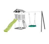 Axi Beach Tower Aire De Jeux Avec Toboggan En Vert Clair, Balançoire Nid D'Oiseau Vert & Bac À Sable | Grande Maison Enfant Extérieur En Gris & Blanc | Cabane De Jeu En Bois Fsc