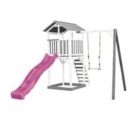Axi Beach Tower Aire De Jeux Avec Toboggan En Violet, Balançoire & Bac À Sable | Grande Maison Enfant Extérieur En Gris & Blanc | Cabane De Jeu En Bois Fsc