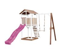 Axi Beach Tower Aire De Jeux Avec Toboggan En Violet, Balançoire & Bac À Sable | Grande Maison Enfant Extérieur En Marron & Blanc | Cabane De Jeu En Bois Fsc