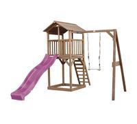 Axi Beach Tower Aire De Jeux Avec Toboggan En Violet, Balançoire & Bac À Sable | Grande Maison Enfant Extérieur En Marron | Cabane De Jeu En Bois Fsc