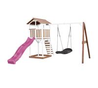 Axi Beach Tower Aire De Jeux Avec Toboggan En Violet, Balançoire Nid D'Oiseau Noir & Bac À Sable | Grande Maison Enfant Extérieur En Marron & Blanc | Cabane De Jeu En Bois Fsc