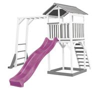 AXI Beach Tower Aire de Jeux avec Toboggan en Violet, Cadre d'escalade & Bac à Sable | Grande Maison Enfant extérieur en Gris & Blanc | Cabane de Jeu en Bois FSC