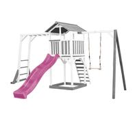 AXI Beach Tower Aire de Jeux avec Toboggan en Violet, Cadre d'escalade, Balançoire & Bac à Sable | Grande Maison Enfant extérieur en Gris & Blanc | Cabane de Jeu en Bois FSC