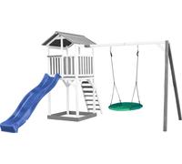 AXI Beach Tower Aire de Jeux Blanc avec Toboggan en bleu, Balançoire Nid d'oiseau Vert & Bac à Sable | Grande Maison enfant extérieur en Gris & Blanc