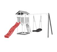 Axi Beach Tower Aire De Jeux Blanc Avec Toboggan En Rouge, Balançoire Nid D'Oiseau Noir & Bac À Sable | Grande Maison Enfant Extérieur En Gris & Blanc | Cabane De Jeu En Bois Fsc