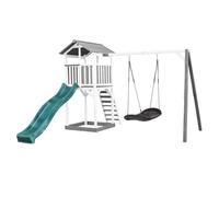 Axi Beach Tower Aire De Jeux Blanc Avec Toboggan En Vert, Balançoire Nid D'Oiseau Noir & Bac À Sable | Grande Maison Enfant Extérieur En Gris & Blanc | Cabane De Jeu En Bois Fsc