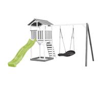 Axi Beach Tower Aire De Jeux Blanc Avec Toboggan En Vert Clair, Balançoire Nid D'Oiseau Noir & Bac À Sable | Grande Maison Enfant Extérieur En Gris & Blanc | Cabane De Jeu En Bois Fsc