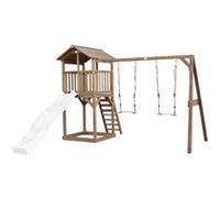 Aire de jeux en bois avec 2 balançoires et toboggan blanc TU
