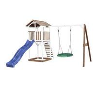 AXI Aire de jeux Beach Tower – Toboggan bleu, balançoire nid d'oiseau vert – Cabane bois FSC
