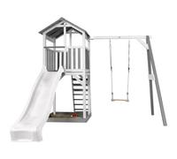 AXI Aire de jeux Beach Tower – toboggan blanc, balançoire, bac à sable – gris et blanc – bois FSC