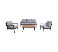 AXI Bibi Salon de jardin avec 1 canapé, 2 fauteuils et une table | Canapé Extérieur 4 pièces en aluminium & bois de teck en anthracite / marron | Ensemble Table et Chaise