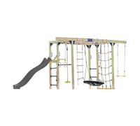AXI Boris Aire de Jeux en Bois Marron avec Toboggan Gris | Structure d'Escalade avec Balançoires, Trapèze, Échelle, Filet, Nid d'Oiseau & Barres de Singe, Certifié FSC