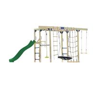 AXI Boris Aire de Jeux en Bois Marron avec Toboggan Vert | Structure d'Escalade avec Balançoires, Trapèze, Échelle, Filet, Nid d'Oiseau & Barres de Singe, Certifié FSC