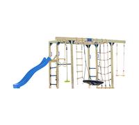 AXI Boris Aire de Jeux en Bois/Structure d'escalade, Toboggan Bleu - Balançoires, Trapèze, Cordes d'escalade et Barres de singe | Jeux Extérieur