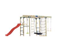 AXI Boris Aire de Jeux en Bois/Structure d'escalade, Toboggan Rouge - Balançoires, Trapèze, Cordes d'escalade et Barres de singe | Jeux Extérieur