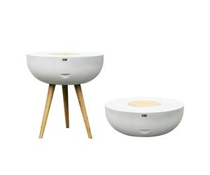 AXI Brandon 2-en-1 Mange debout/Glacière - Blanche/Marron - Ø 95 x 104 cm | Multifonctionnelle - Table d'Appoint et Glacière | Pierre calcaire/ Bois d'acacia | 24L