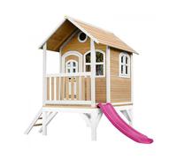 Axi cabane enfant tom brun blanc avec toboggan rose