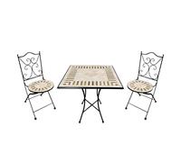 AXI - Ensemble bistrot Camilla - Table carrée, 2 chaises pliantes - Mosaïque Toscane marron