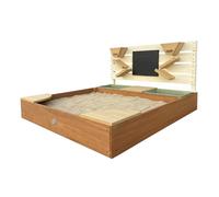 AXI Cato bac à sable en bois, jeu de sable avec bassin d'eau et mur de jeu - Beige/Marron | Equipé de jouets de sable, tableau à craie, entonnoirs et étagères | Couverture fournie avec toile de sol