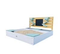 AXI Cato bac à sable en bois, jeu de sable avec bassin d'eau et mur de jeu - Vert/Blanc | Equipé de jouets de sable, tableau à craie, entonnoirs et étagères | Couverture fournie avec toile de sol