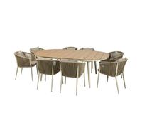Salon De Jardin Avec 8 Chaises, Polywood Aspect Bois, Beige