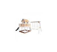 AXI Maison enfant Liam – Bac à sable, 2 balançoires et toboggan gris en bois