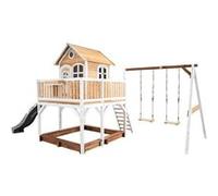 AXI Maison enfant Liam – Bac à sable, 2 balançoires et toboggan gris en bois