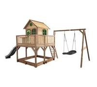 AXI Liam Maison Enfant avec Bac à Sable, Balançoire nid d'oiseau noir & Toboggan Gris | Aire de Jeux pour l'extérieur en marron & Vert | Maisonnette / Cabane de Jeu en Bois FSC