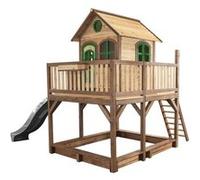 AXI Maisonnette Liam – Maison enfant en bois FSC avec bac à sable et toboggan gris, marron/vert