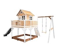 AXI Maisonnette Liam – Bois FSC, bac à sable, balançoire et toboggan gris, marron/blanc