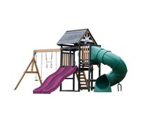 Axi Cody Aire De Jeux En Bois, 2 Balançoires, Toboggan Tubulaire Et Double Toboggan Violet | Maisonnette Xxl Pour Enfants Avec Structure D'Escalade Et Trapèze | Pour Le Jardin