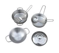 AXI Dinette en métal, 6 pièces | Comprend une casserole, une poêle avec couvercle et couverts, ainsi qu'une cuillère et une spatule - pour cuisine jouet, cuisine de boue ou bac à sable | À partir de 3