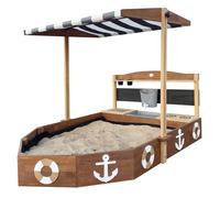 AXI Dora bac à sable, bac à sable bateau en bois, bateau bac à sable, avec cuisine, tableau noir et deux bacs à fleurs | Bâche de