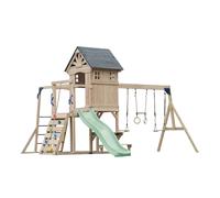 AXI Duncan Aire de jeux en bois, 2 Balançoires, 1 Toboggan - Vert Pastel | Maisonnette / Equipement de jeux XXL pour Enfants avec Structure d'Escalade, Barres Fixes et Trapèze | Pour le jardin