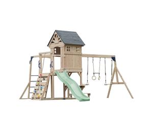 Axi Duncan Aire De Jeux En Bois, 2 Balançoires, 1 Toboggan - Vert Pastel | Maisonnette / Equipement De Jeux Xxl Pour Enfants Avec Structure D'Escalade, Barres Fixes Et Trapèze | Pour Le Jardin