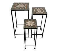 AXI Eline Set de 3 Tables à Plantes Mosaïque Étoile Gris & Marron | Etagère à Plantes Carrées, Carreaux en Céramique, pour Jardin, Balcon & Terrasse