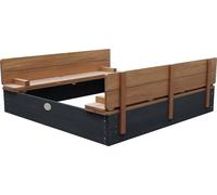 AXI Ella XL Bac à Sable Enfant anthracite & marron - 120 x 120 cm | Bac à Sable pour Enfants en Bois avec Couvercle & Banc