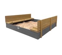 AXI Ella XXL Bac à Sable Enfant Gris & Marron | Bac à Sable pour Enfants en Bois FSC avec Couvercle & Banc | 150 x 150 cm