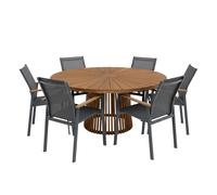 AXI Hani/Alva Ensemble de jardin, 6 pièces - 6 personnes | Table à manger en teck avec plateau ovale | Avec 6 chaises dotées d'un dossier confortable et d'accoudoirs | Pour l'extérieur