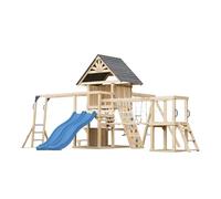 AXI Hunter Aire de Jeux en Bois, 2 Balançoires, Toboggan Double, Bleu | Maisonnette XXL/Equipement de Jeux pour Enfants avec Structure d'escalade, Pont Suspendu et Trapèze | pour Le Jardin