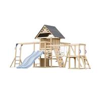 AXI Hunter Aire de Jeux en Bois, 2 Balançoires, Toboggan Double, Bleu Pastel | Maisonnette XXL / Equipement de Jeux pour Enfants