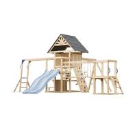 AXI Hunter Aire de Jeux en Bois, 2 Balançoires, Toboggan Double, Bleu Pastel | Maisonnette XXL / Equipement de Jeux pour Enfants avec Structure d'Escalade, Pont Suspendu et Trapèze | Pour le jardin