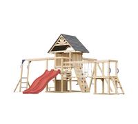 AXI Hunter Aire de Jeux en Bois, 2 Balançoires, Toboggan Double, Rouge | Maisonnette XXL / Equipement de Jeux pour Enfants avec Structure d'Escalade, Pont Suspendu et Trapèze | Pour le jardin