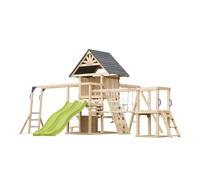 AXI Hunter Aire de Jeux en Bois, 2 Balançoires, Toboggan Double, Vert Citron | Maisonnette XXL / Equipement de Jeux pour Enfants avec Structure d'Escalade, Pont Suspendu et Trapèze | Pour le jardin