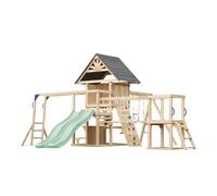 AXI Hunter Aire de Jeux en Bois, 2 Balançoires, Toboggan Double, Vert Pastel | Maisonnette XXL / Equipement de Jeux pour Enfants avec Structure d'Escalade, Pont Suspendu et Trapèze | Pour le jardin