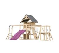 AXI Hunter Aire de Jeux en Bois, 2 Balançoires, Toboggan Double, Violet | Maisonnette XXL/Equipement de Jeux pour Enfants avec Structure d'escalade, Pont Suspendu et Trapèze | pour Le Jardin