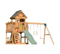 Axi Jack Aire De Jeux En Bois Avec 2 Balançoires, Toboggan Vert Pastel / Extérieur, Bac À Sable, Trapèze/Mur D'Escalade | Portique