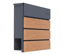 AXI Jake Boîte aux lettres en métal anthracite/aspect bois | Pour le courrier, les journaux et les magazines avec clé - Montage mural | 37 x 11 x 37 cm